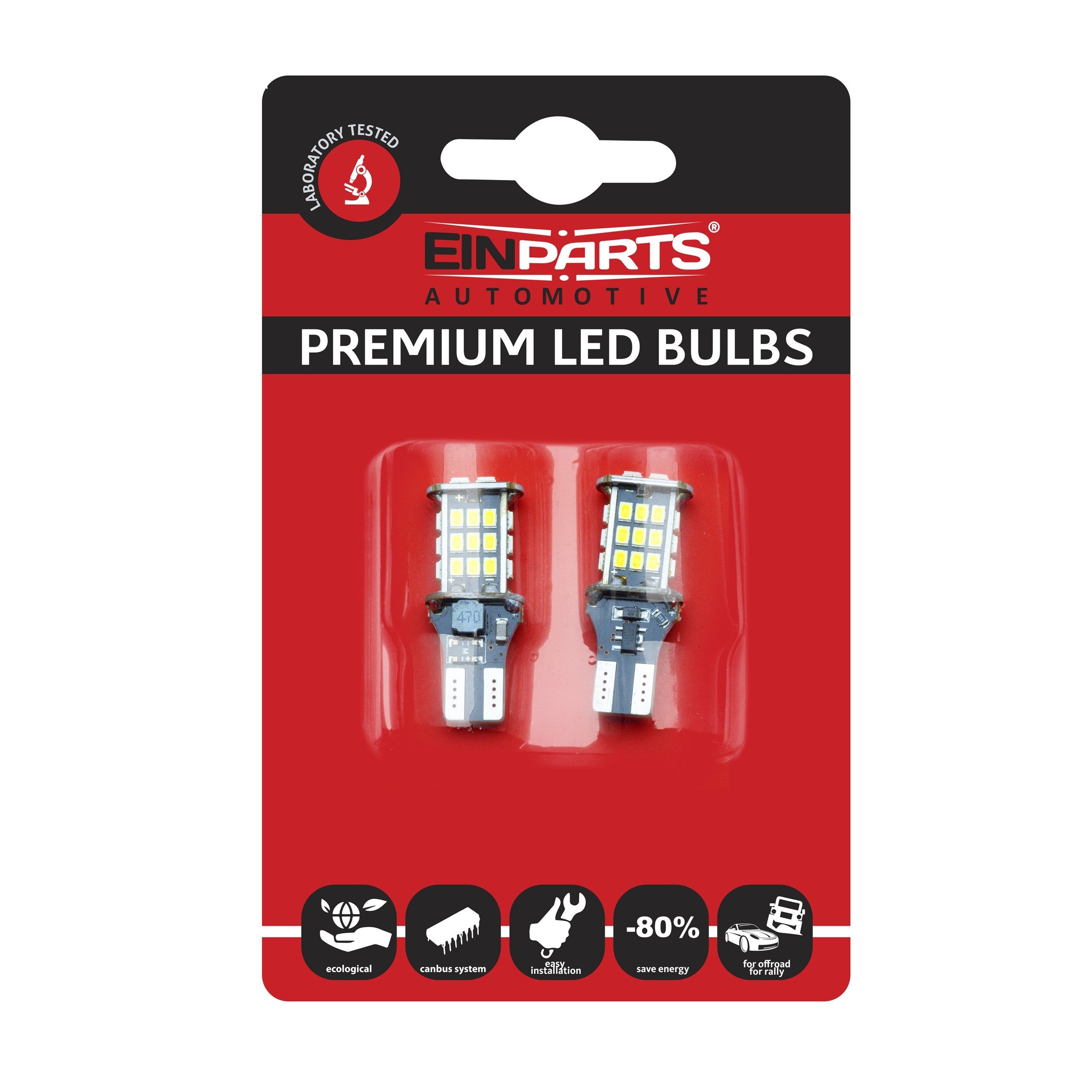LED-lampa för bil – W16W – W2,1x9,5d – 6000K – 30 LED – SMD 3020 – 2-pack