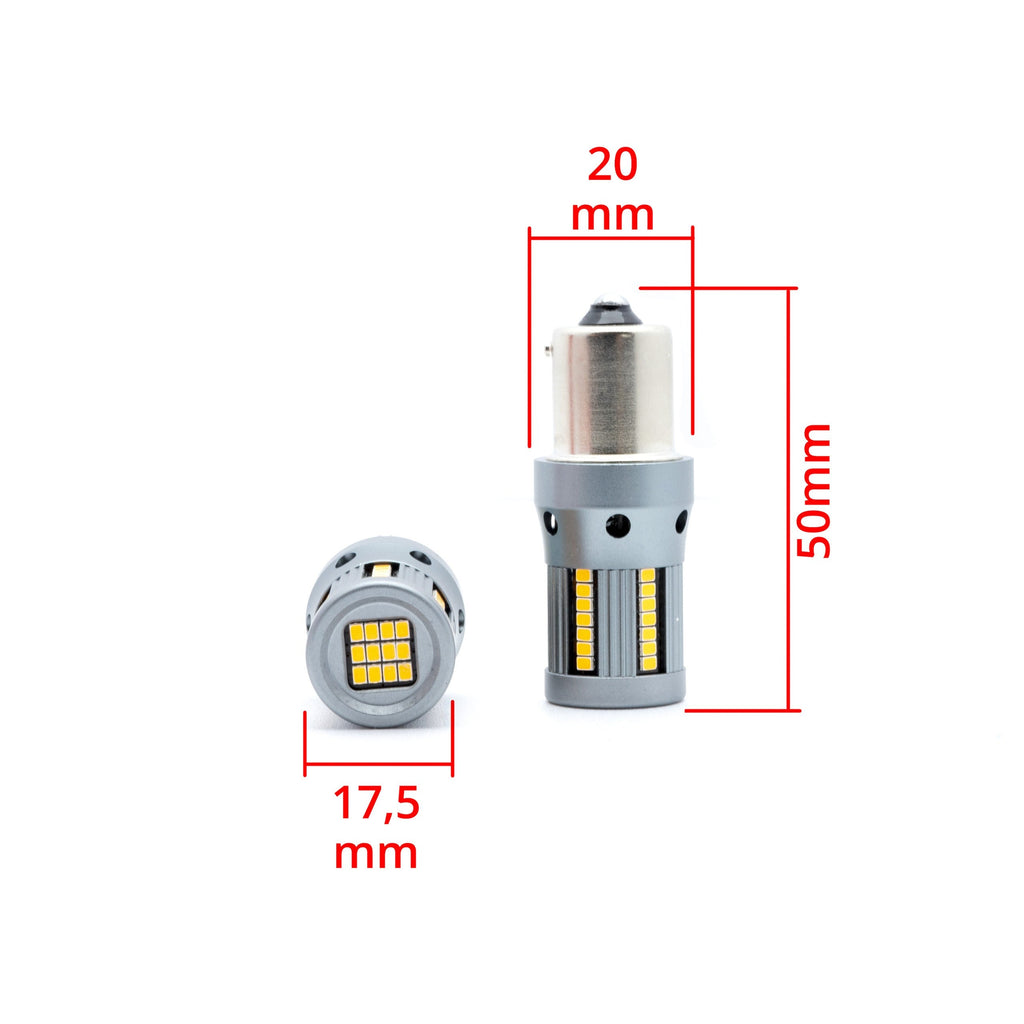 LED-lampa för bil – PY21W – BAU15S – 1700–1800K (Orange) – 66 LED – SMD 2016