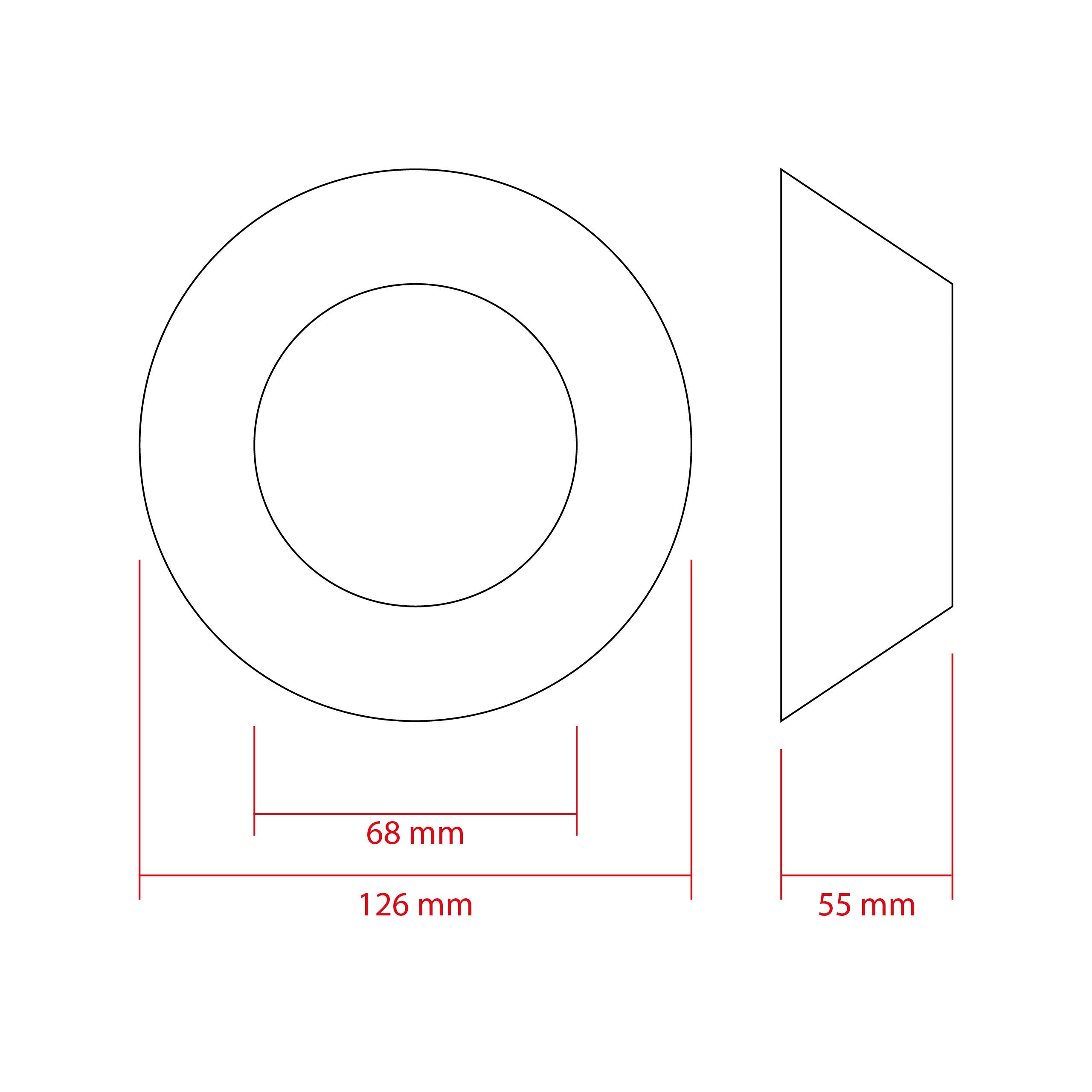 LED-projektorlins för strålkastare – 126 mm – 126 × 55 mm