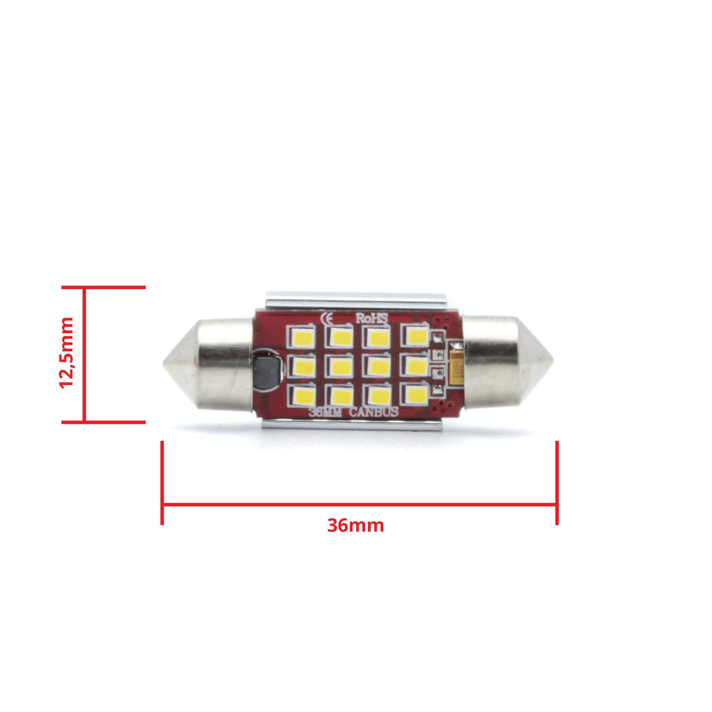 LED-lampa för bil – C5W – SV8.5–8 – 6000K – 12 LED – SMD – 36 mm – 2-pack