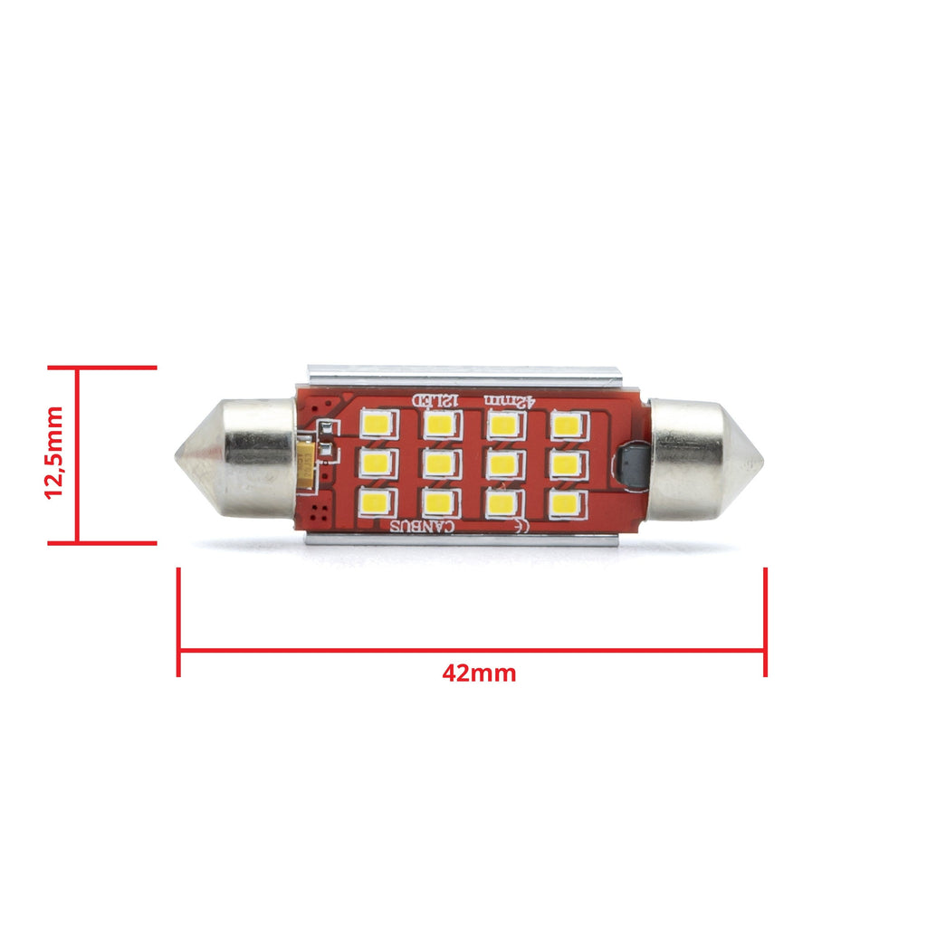 LED-lampa för bil – C5W – SV8.5–8 – 6000K – 12 LED – SMD 2016 – 2-pack