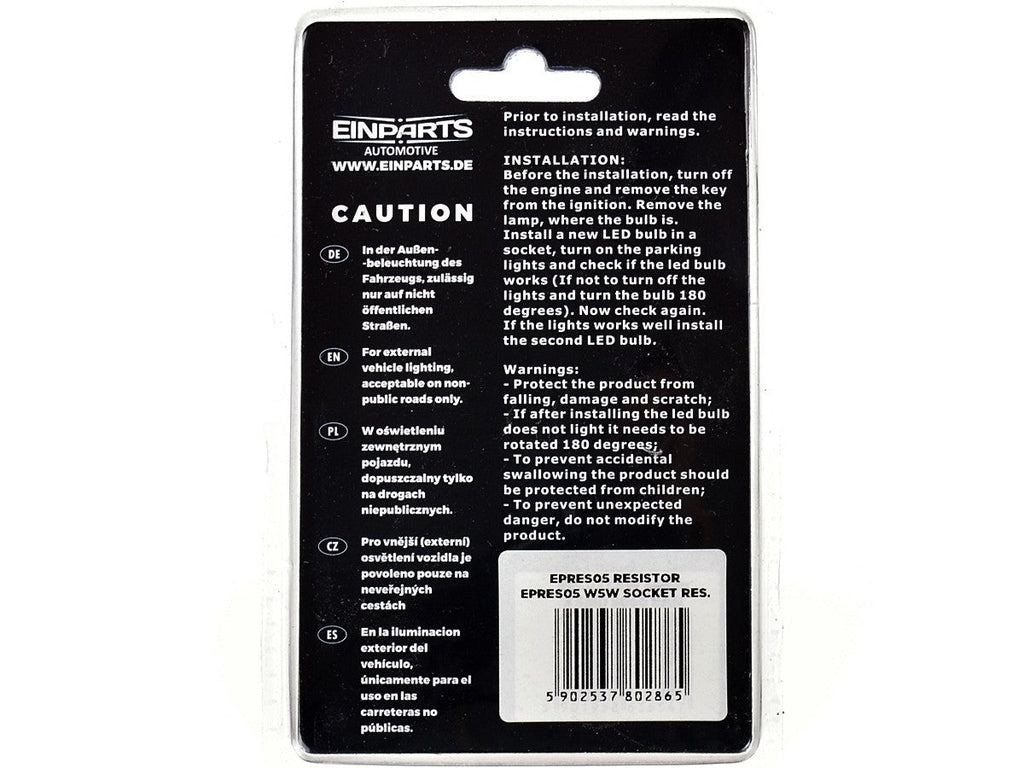 LED-motstånd och CANbus-tillbehör – W5W – W2,1x9,5d – 9V - 16V – 2-pack