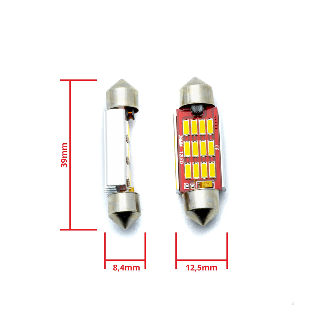 LED-lampa för bil – C5W – SV8.5–8 – 5000K – 12 LED – SMD 4014 – 39 mm – 2-pack