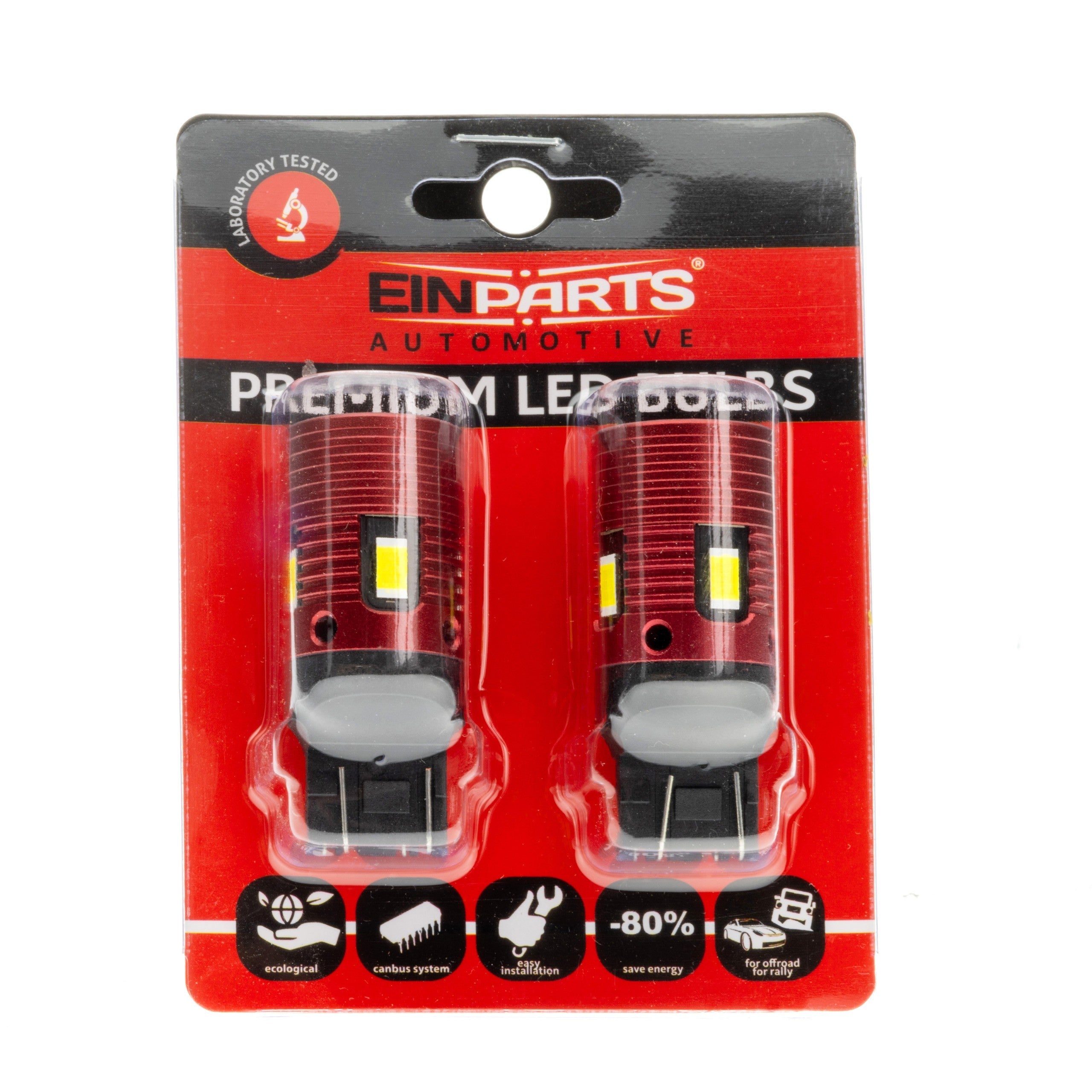 LED-lampa för bil – W21W/5W – W3X16D – 6000K – 4 LED – SMD 3570 – 50 mm – 2-pack
