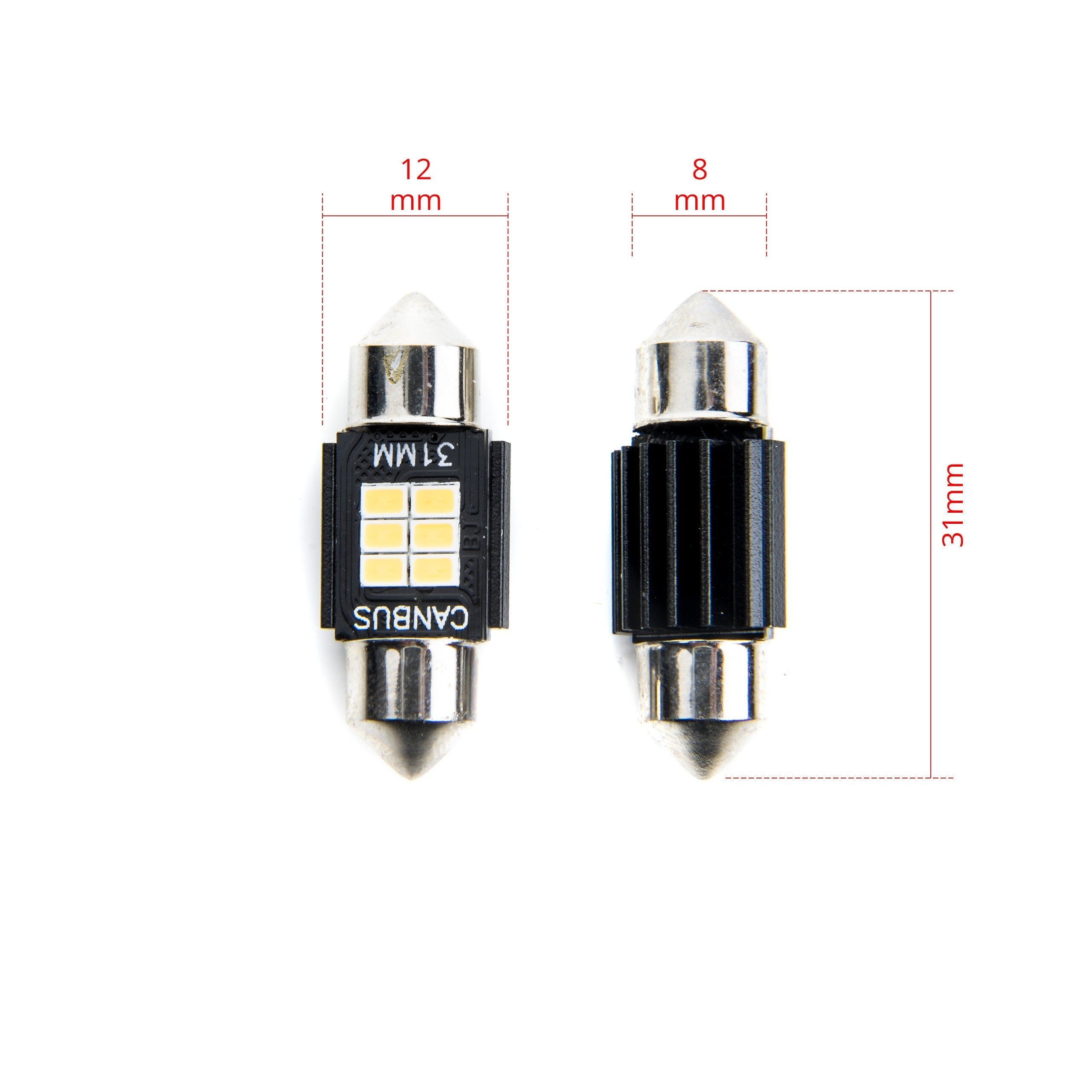 LED-lampa för bil – C5W/ C10W – SV8.5–8 – 5000K – 6 LED – SMD 2016 – 2-pack