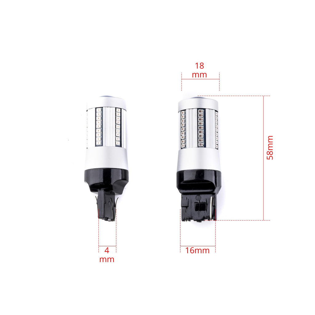 LED-lampa för bil – W21W – W3X16D – 1000–1500K (Röd) – 66 LED – SMD 2016