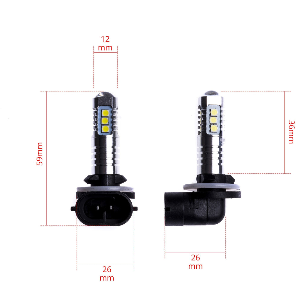 LED-lampa för bil – H27W – PGJ13 – 6000K – 14 LED – SMD 3030 – 2-pack