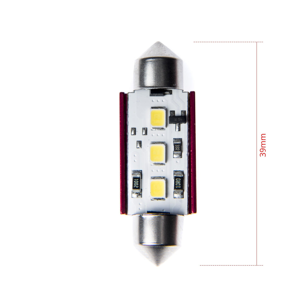 LED-lampa för bil – C10W – SV8.5–8 – 6000K – 3 LED – SMD 2835 – 39 mm – 2-pack