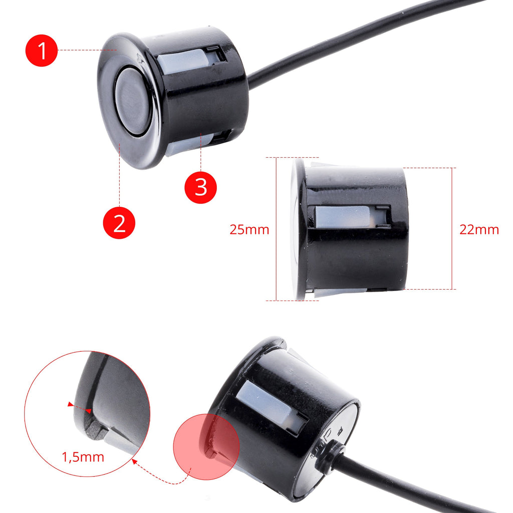 Parkeringssensor med display – Svart – ultraljudssensor – 4 sensorer – 4x 2,5 m