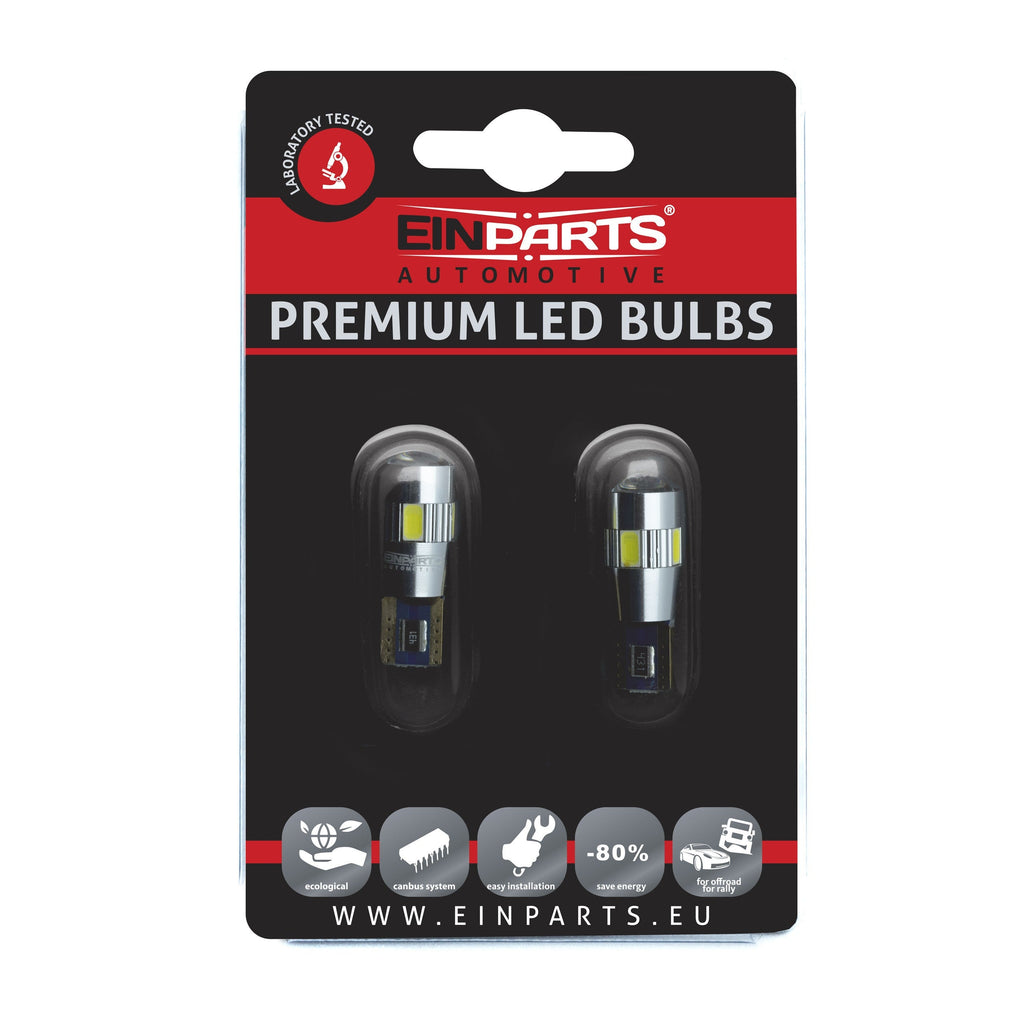 LED-lampa för bil – W5W – W2,1x9,5d – 6000K – 6 LED – SMD 5630 – 2-pack