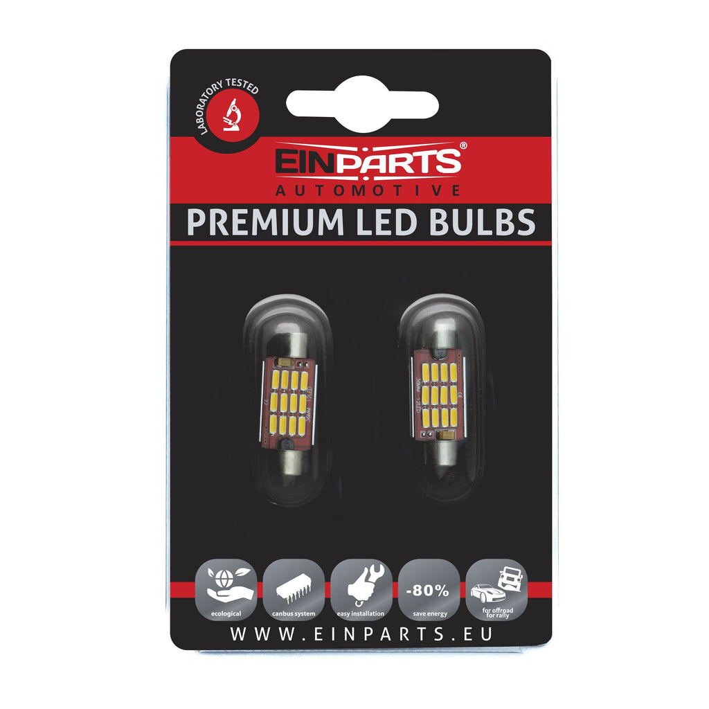 LED-lampa för bil – C5W – SV8.5–8 – 3000K – 12 LED – SMD 4014 – 2-pack
