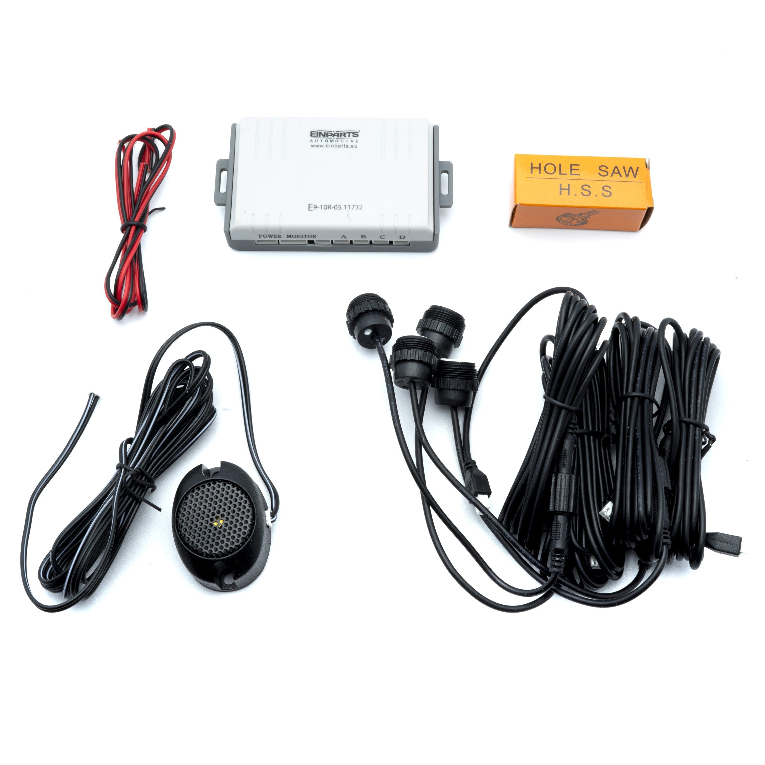 Parkeringssensor med summer – Vit – ultraljudssensor – 4 sensorer – 4x 2,5 m