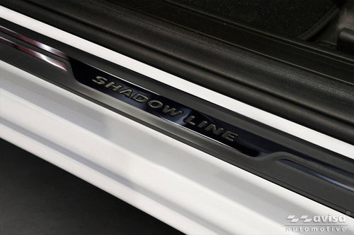Alimnium universella tröskelskydd embossed inscription "SHADOW LINE" tröskelskydd 4 x 54 cm (2delar) – Svart / Spegelblank svart | AVISA - Carlevel AB - Tröskelskydd