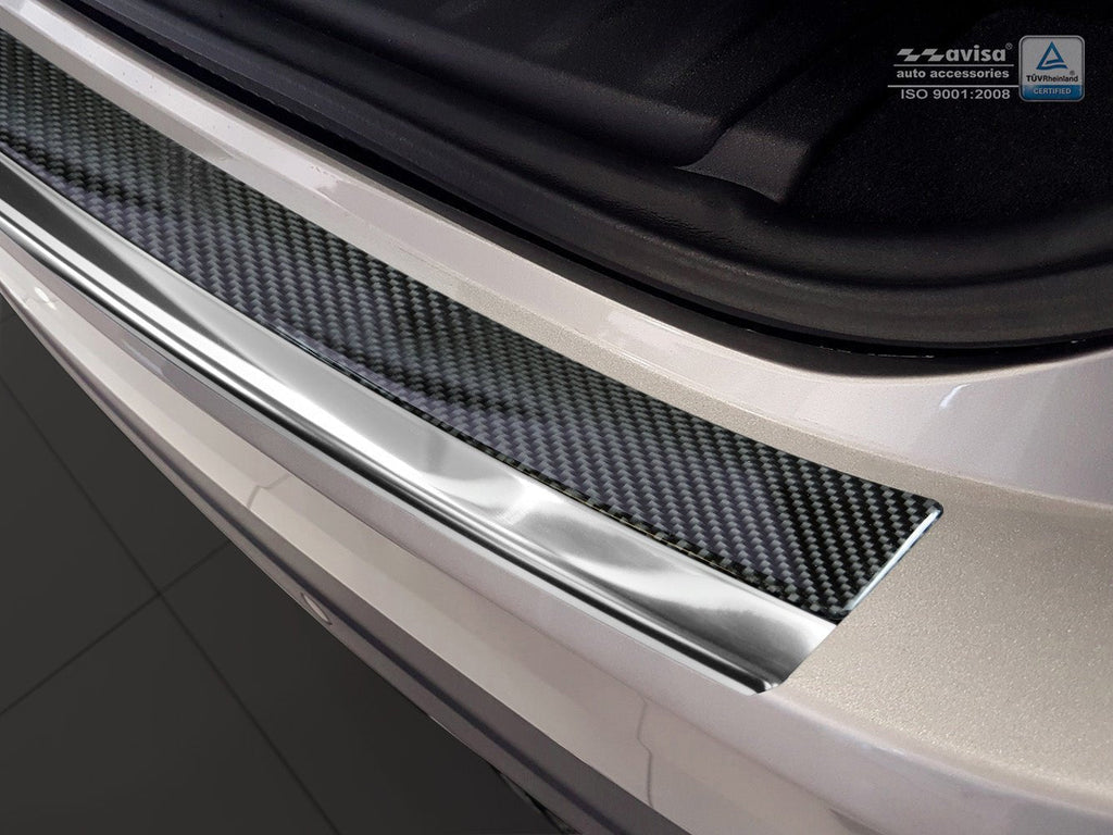Lastskydd Jaguar F-Pace 2016–2020, facelift 2020+ – Spegelblank steel,Svart Kolfiber | AVISA - Carlevel AB - Lastskydd