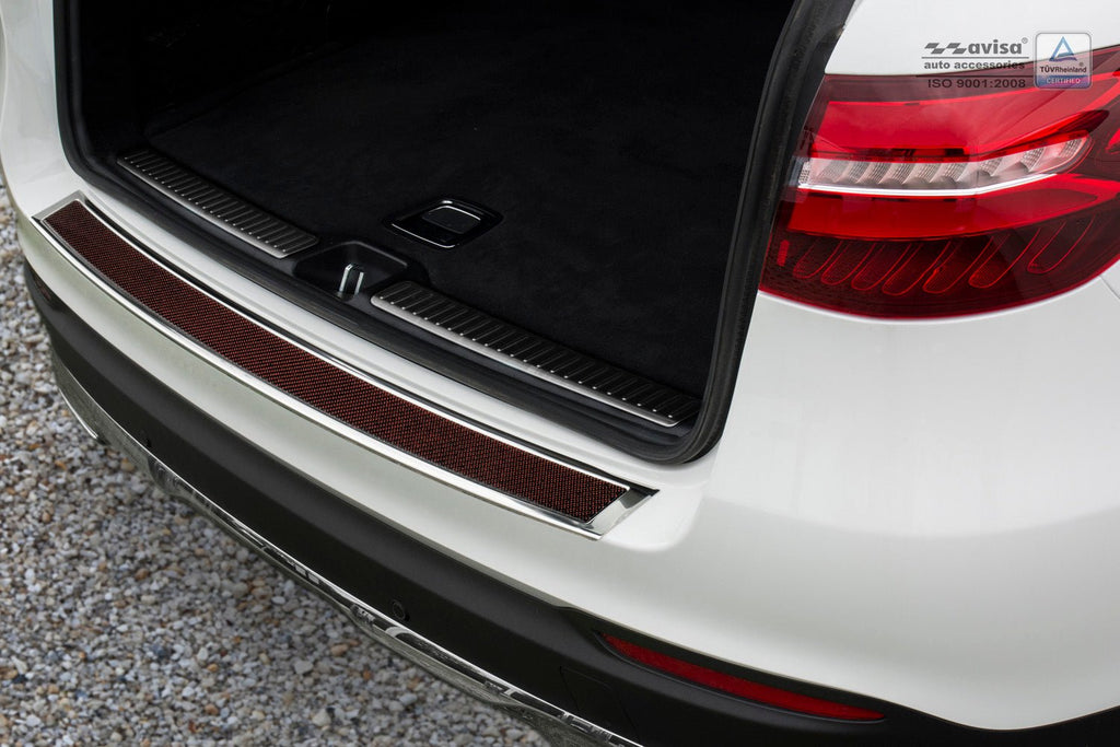 Lastskydd Mercedes Glc (X253) 5-dörrars/ Hybrid 2015–2019, facelift 2019–2022 – miror steel, Röd&Svart Kolfiber | AVISA - Carlevel AB - Lastskydd