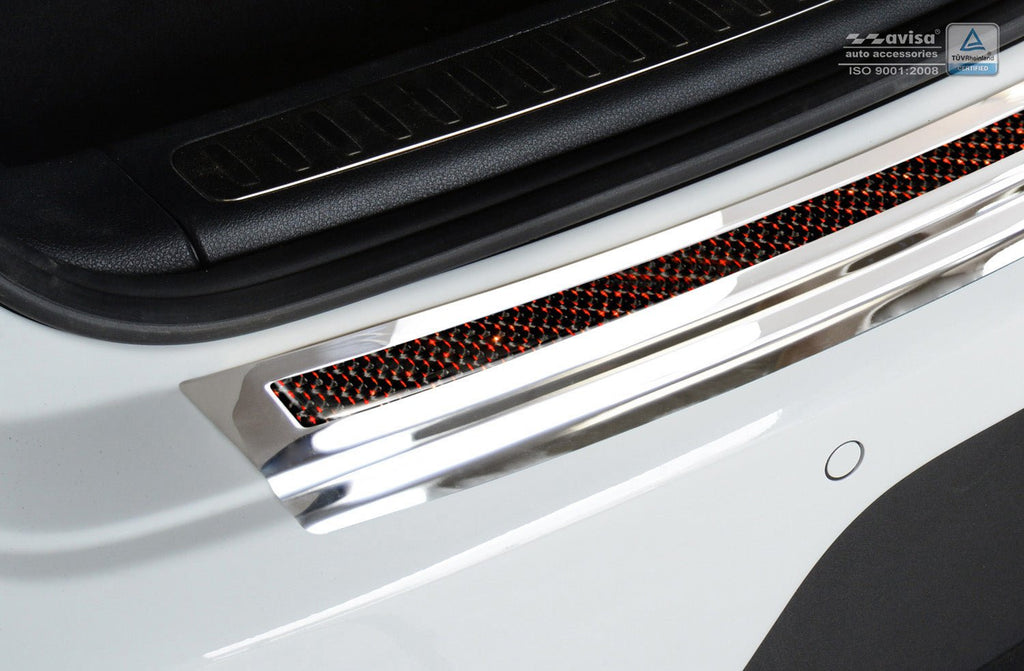 Lastskydd Porsche Macan 2013–2019, facelift 2019–2021, facelift 2021+ – Spegelblank steel, Röd&Svart Kolfiber | AVISA - Carlevel AB - Lastskydd