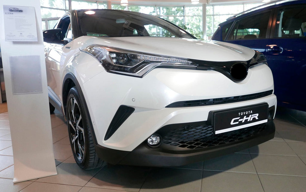 Lastskydd Toyota C-Hr crossover 2016–2019, facelift 2019–2023 – Spegelblank steel,Svart Kolfiber | AVISA - Carlevel AB - Lastskydd