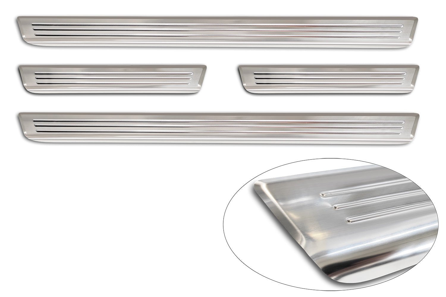Tröskelskydd Lines Skoda Enyaq IV 2020+/ Skoda Enyaq Coupe iV 2022+ – Silver satin | AVISA - Carlevel AB - Tröskelskydd