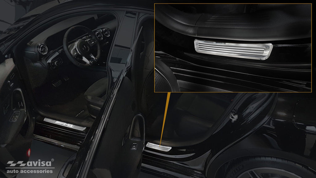Tröskelskydd Mercedes Cla II Shooting Brake (X118) 2019–2025 – Spegelpolerat silver | AVISA - Carlevel AB - Tröskelskydd